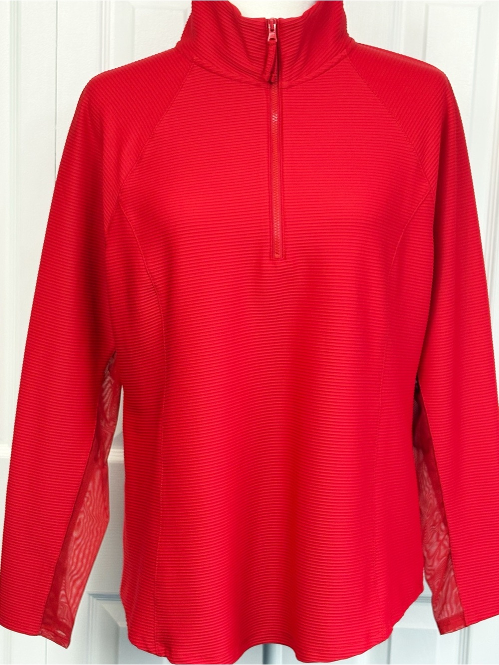 NWT Chico's Zenergy Madeira Red Mesh Sleeve Quarter Zip Pullover Large